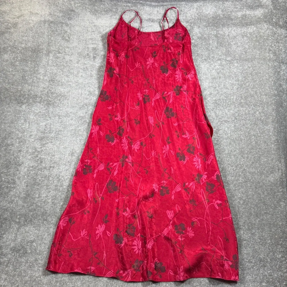August Silk Intimates Red Floral 100% Silk Slip Dress Midi Spaghetti Strap M - Picture 2 of 6